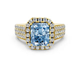 Yellow gold Fancy Blue Radiant  Halo Round Diamond Pave Band with Prong Setting_13
