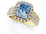 Yellow gold Fancy Blue Radiant  Halo Round Diamond Pave Band with Prong Setting_14