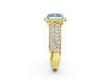 Yellow gold Fancy Blue Radiant  Halo Round Diamond Pave Band with Prong Setting_15