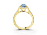Yellow gold Fancy Blue Radiant  Halo Round Diamond Pave Band with Prong Setting_16