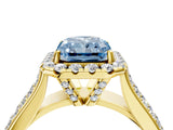 Yellow gold Fancy Blue Radiant  Halo Round Diamond Pave Band with Prong Setting_17