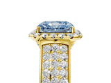 Yellow gold Fancy Blue Radiant  Halo Round Diamond Pave Band with Prong Setting_18