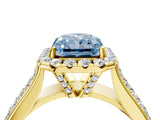 Yellow gold Fancy Blue Radiant  Halo Round Diamond Pave Band with Prong Setting_30