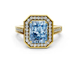 Yellow gold Fancy Blue Radiant  Halo Solitaire Diamond Ring with Pave Band and Bezel Setting_49