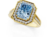 Yellow gold Fancy Blue Radiant  Halo Solitaire Diamond Ring with Pave Band and Bezel Setting_50