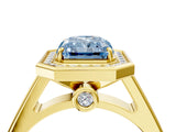 Yellow gold Fancy Blue Radiant  Halo Solitaire Diamond Ring with Pave Band and Bezel Setting_53