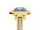 Yellow gold Fancy Blue Radiant  Halo Solitaire Diamond Ring with Pave Band and Bezel Setting_54