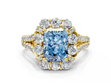 Yellow gold Fancy Blue Radiant  Halo Split Shank Diamond Engagement Ring with Pave Band and Four-Prong Setting_54