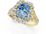 Yellow gold Fancy Blue Radiant  Halo Split Shank Diamond Engagement Ring with Pave Band and Four-Prong Setting_55