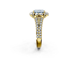 Yellow gold Fancy Blue Radiant  Halo Split Shank Diamond Engagement Ring with Pave Band and Four-Prong Setting_56