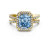 Yellow gold Fancy Blue Radiant  Halo Split Shank Diamond Ring with Pavé Setting_26