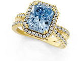 Yellow gold Fancy Blue Radiant  Halo Split Shank Diamond Ring with Pavé Setting_27