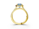Yellow gold Fancy Blue Radiant  Halo Split Shank Diamond Ring with Pavé Setting_29