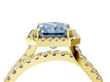 Yellow gold Fancy Blue Radiant  Halo Split Shank Diamond Ring with Pavé Setting_30