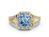 Yellow gold Fancy Blue Radiant  Halo Split Shank Pave Diamond Ring with Four-Prong Setting_49