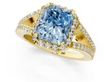 Yellow gold Fancy Blue Radiant  Halo Split Shank Pave Diamond Ring with Four-Prong Setting_50