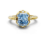 Yellow gold Fancy Blue Radiant  Halo Split Shank Pave Diamond Ring with Petal Prong Setting_23