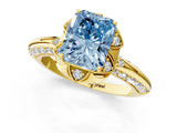 Yellow gold Fancy Blue Radiant  Halo Split Shank Pave Diamond Ring with Petal Prong Setting_24