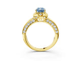 Yellow gold Fancy Blue Radiant  Halo Split Shank Pave Diamond Ring with Petal Prong Setting_26