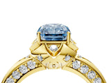 Yellow gold Fancy Blue Radiant  Halo Split Shank Pave Diamond Ring with Petal Prong Setting_27