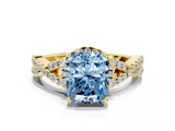 Yellow gold Fancy Blue Radiant  Halo Twist Band Solitaire Prong Setting Ring_88