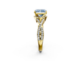 Yellow gold Fancy Blue Radiant  Halo Twist Band Solitaire Prong Setting Ring_90