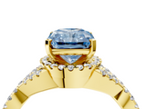 Yellow gold Fancy Blue Radiant  Halo Twist Band Solitaire Prong Setting Ring_92