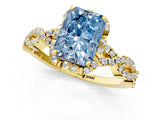 Yellow gold Fancy Blue Radiant  Halo Twist Band Solitaire Ring with Six-Prong Setting_4
