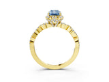 Yellow gold Fancy Blue Radiant  Halo Twist Band Solitaire Ring with Six-Prong Setting_6