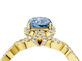 Yellow gold Fancy Blue Radiant  Halo Twist Band Solitaire Ring with Six-Prong Setting_7