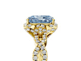 Yellow gold Fancy Blue Radiant  Halo Twist Band Solitaire Ring with Six-Prong Setting_8
