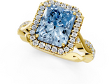 Yellow gold Fancy Blue Radiant  Halo Twist Band Solitaire Ring_21