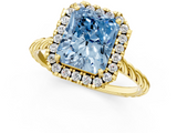 Yellow gold Fancy Blue Radiant  Halo Twisted Band Four-Prong Diamond Ring_21