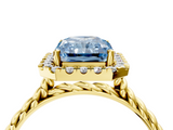 Yellow gold Fancy Blue Radiant  Halo Twisted Band Four-Prong Diamond Ring_24