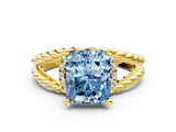 Yellow gold Fancy Blue Radiant  Halo Twisted Band Four-Prong Ring_32