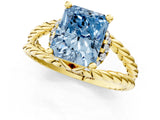 Yellow gold Fancy Blue Radiant  Halo Twisted Band Four-Prong Ring_33