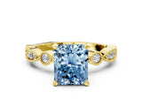 Yellow gold Fancy Blue Radiant  Milgrain Bezel Diamond Engagement Ring with Solitaire Prong Setting_141