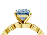 Yellow gold Fancy Blue Radiant  Milgrain Bezel Diamond Engagement Ring with Solitaire Prong Setting_145