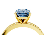 Yellow gold Fancy Blue Radiant  Milgrain Pave Diamond Engagement Ring with Four-Prong Setting_134