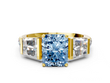 Yellow gold Fancy Blue Radiant  Solitaire Baguette Side Stone Channel Set Engagement Ring_3