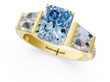 Yellow gold Fancy Blue Radiant  Solitaire Baguette Side Stone Channel Set Engagement Ring_4