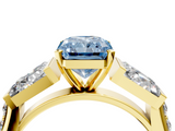 Yellow gold Fancy Blue Radiant  Solitaire Baguette Side Stone Channel Set Engagement Ring_7