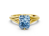 Yellow gold Fancy Blue Radiant  Solitaire Beaded Band Six-Prong Setting