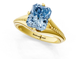 Yellow gold Fancy Blue Radiant  Solitaire Beaded Band Six-Prong Setting_1