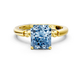Yellow gold Fancy Blue Radiant  Solitaire Beaded Band with Four-Prong Setting_30