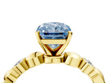 Yellow gold Fancy Blue Radiant  Solitaire Bezel-Set Diamond Ring with Beaded Band and Four-Prong Setting_36