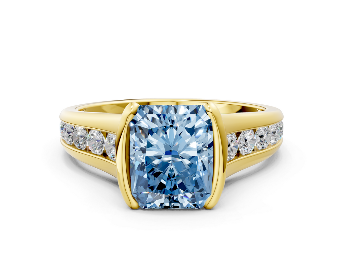 Yellow gold Fancy Blue Radiant  Solitaire Bezel-Set Diamond Ring with Channel-Set Band_37