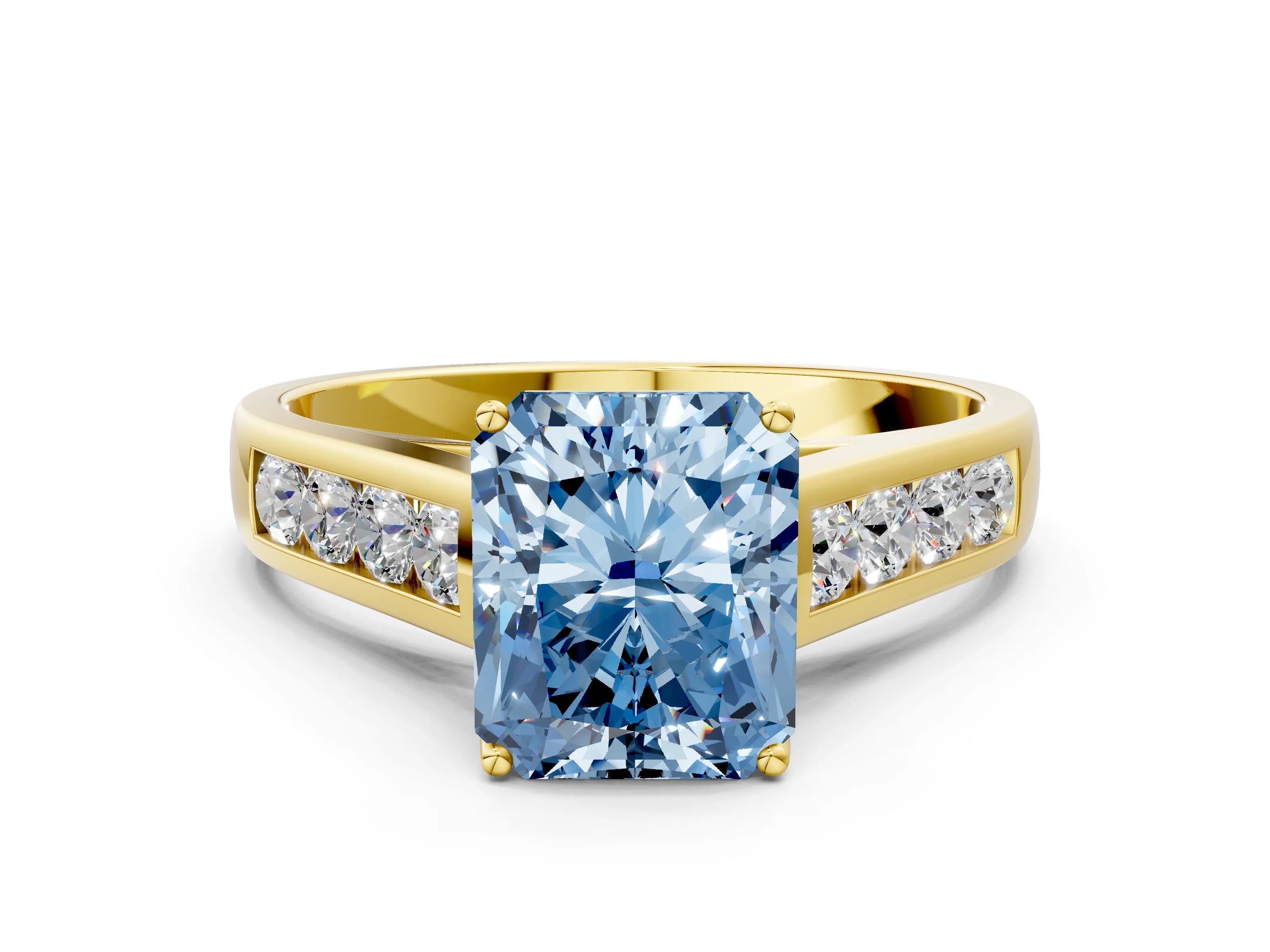 Yellow gold Fancy Blue Radiant  Solitaire Channel-Set Diamond Engagement Ring with Four-Prong Setting_32