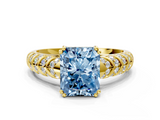 Yellow gold Fancy Blue Radiant  Solitaire Chevron Pave Diamond Engagement Ring with Six-Prong Setting_3
