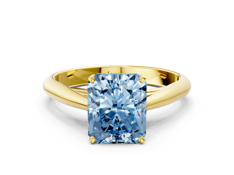 Yellow gold Fancy Blue Radiant  Solitaire Diamond Engagement Ring with Cathedral Setting and Four-Prong Mount on a Classic Band_77